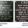 This is an example of the original NOS caution plate and the reproduction caution plate by Robert de Ruyter of Holland.  He can be reached at: http://dataplates4u.com